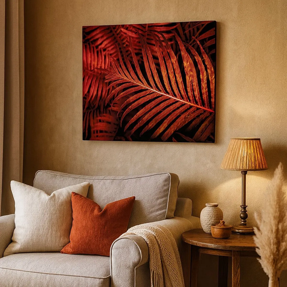 Quadro su tela - Stampe su Tela - Primo piano di foglie tropicali rosse - 70x50cm - Il calore della vita - Decorazione murale moderna per soggiorno e camera da letto ARTTOR