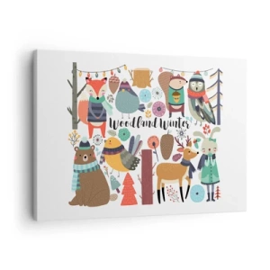 Quadro su tela - Stampe su Tela - Animali della foresta invernale in grafica colorata - 70x50cm - Le feste incantate nel bosco - Decorazione murale moderna per soggiorno e camera da letto ARTTOR