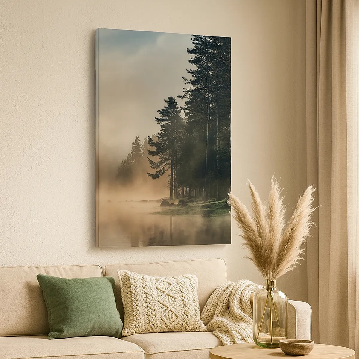 Quadro su tela - Stampe su Tela - Una foresta nebbiosa sopra un lago calmo - 50x70cm - La nascita del giorno - Decorazione murale moderna per soggiorno e camera da letto ARTTOR