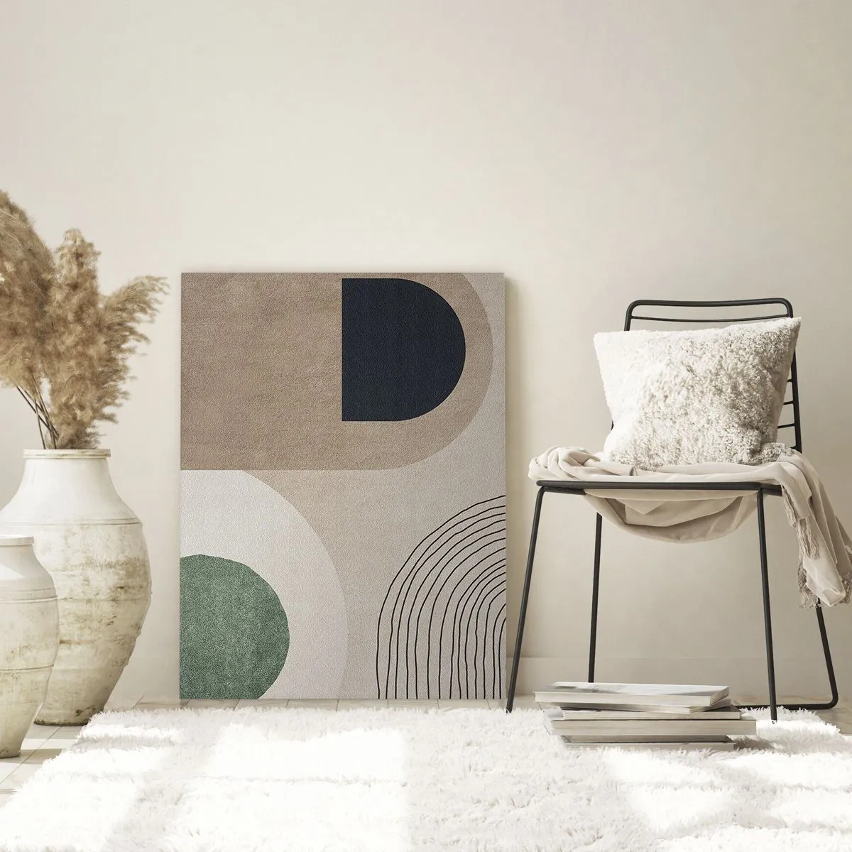 Quadro su vetro - Forme geometriche nei toni del beige e del verde - 70x100cm - La mitezza dell'ovale - Decorazione murale moderna per soggiorno e camera da letto ARTTOR
