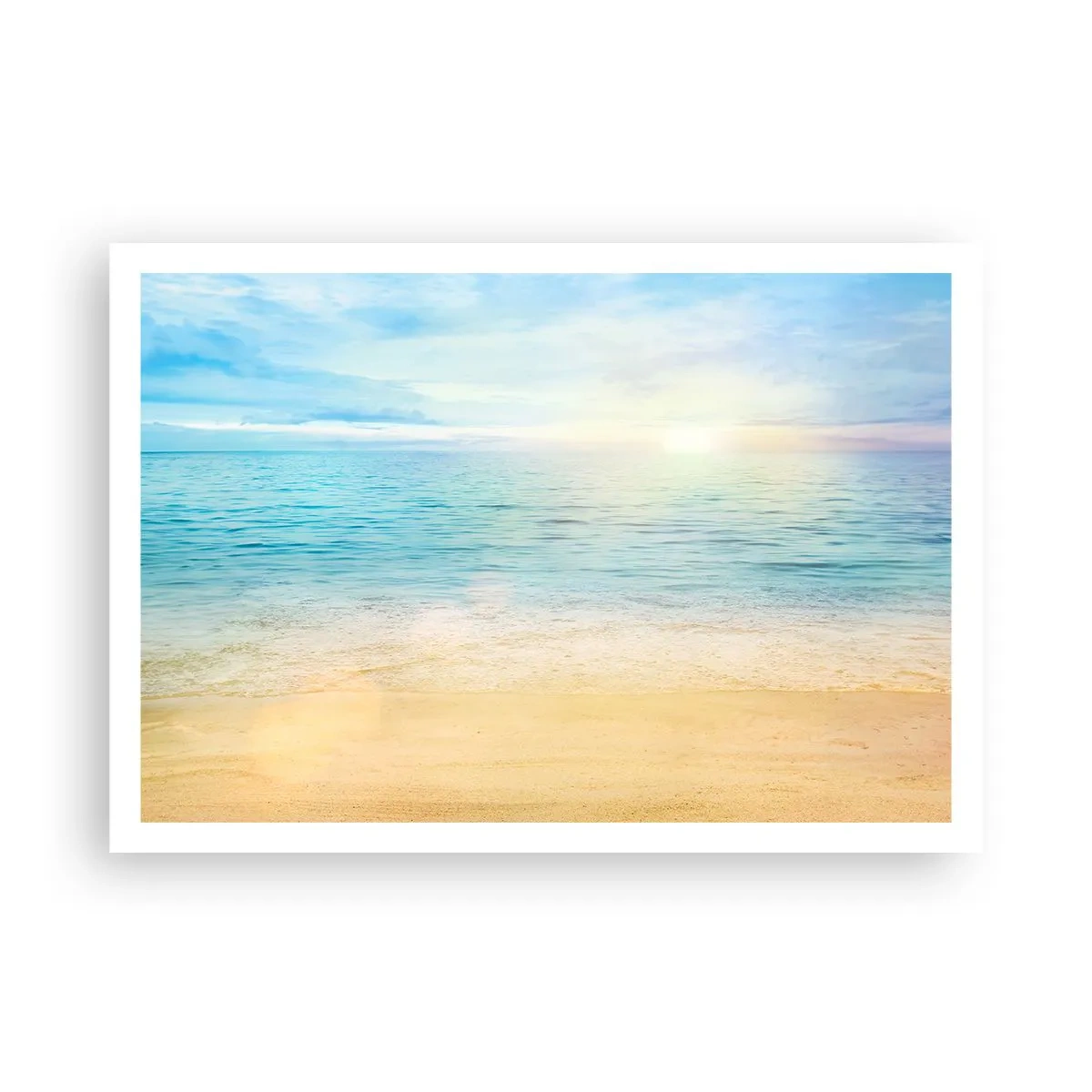 Poster - Una spiaggia con mare turchese e cielo limpido - 100x70cm - Il grande blu - Decorazione murale moderna per soggiorno e camera da letto ARTTOR