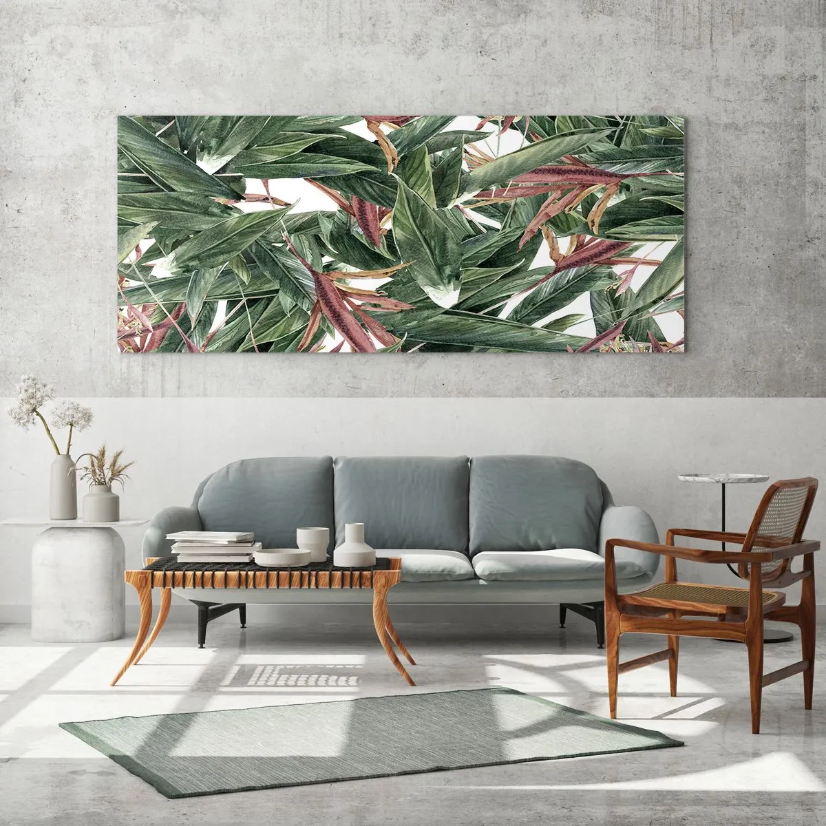Quadro su vetro - Macchia smeraldo e lilla - 100x40 cm