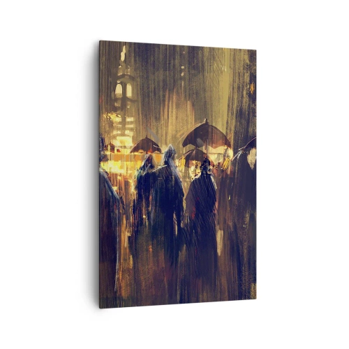 Quadro su tela - Stampe su Tela - Figure con ombrelli in una città piovosa di notte - 80x120cm - Gli adoratori della pioggia - Decorazione murale moderna per soggiorno e camera da letto ARTTOR