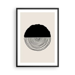Poster in cornice nera - Una grafica minimalista che raffigura una sezione trasversale di legno - 50x70cm - A metà - Decorazione murale moderna per soggiorno e camera da letto ARTTOR