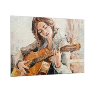 Quadro su vetro - Una ragazza che suona la chitarra in stile impressionista - 100x70cm - Concerto per chitarra e cuore di ragazza - Decorazione murale moderna per soggiorno e camera da letto ARTTOR