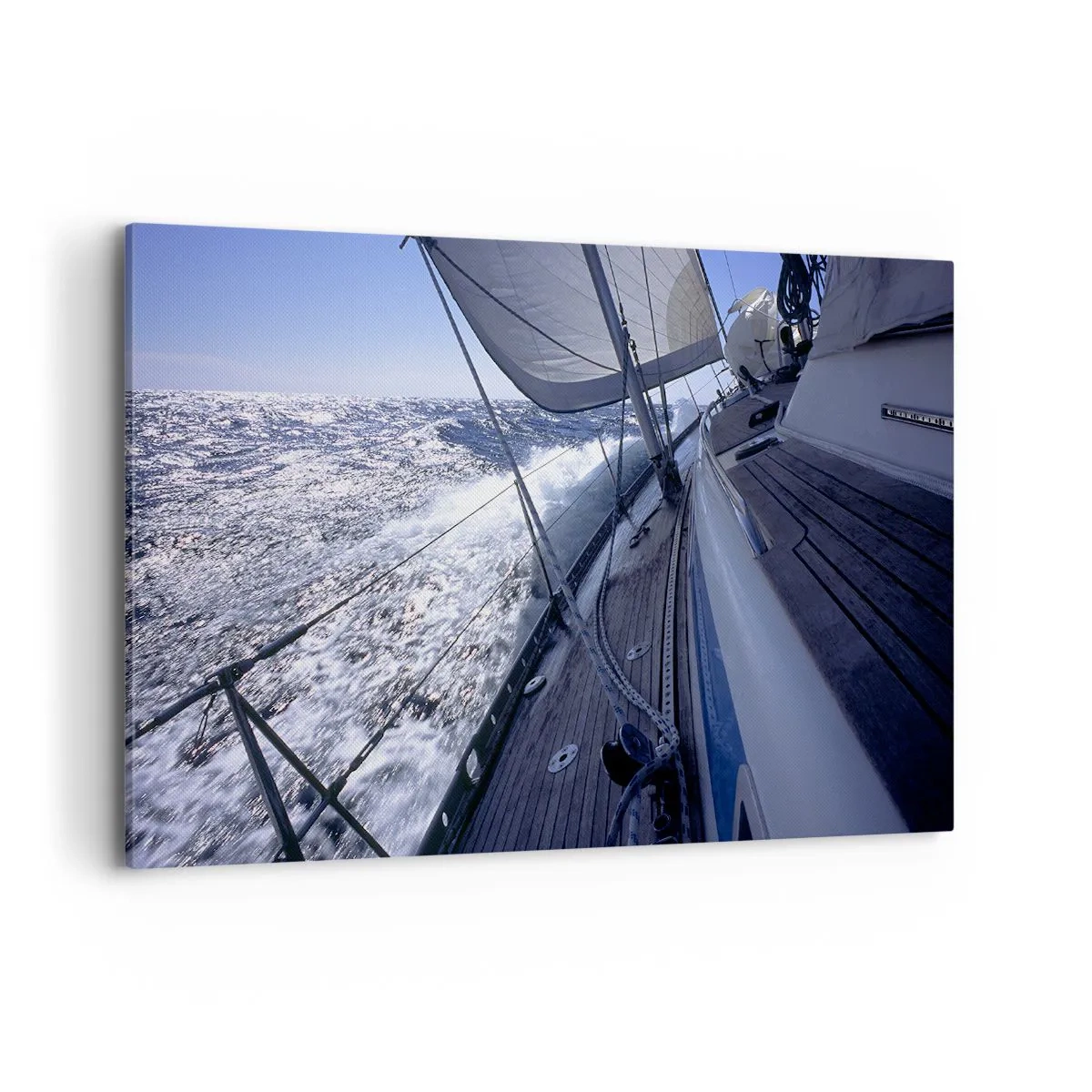 Quadro su tela - Stampe su Tela - Una barca a vela in un mare in tempesta con vele bianche e un ponte di legno. - 120x80cm - So cosa vuol dire volare - Decorazione murale moderna per soggiorno e camera da letto ARTTOR