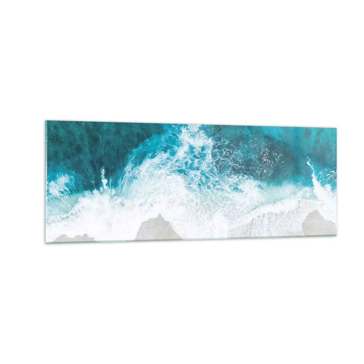 Quadro su vetro - Onde turchesi dell'oceano sulla sabbia chiara - 140x50cm - Morbidezza naturale - Decorazione murale moderna per soggiorno e camera da letto ARTTOR