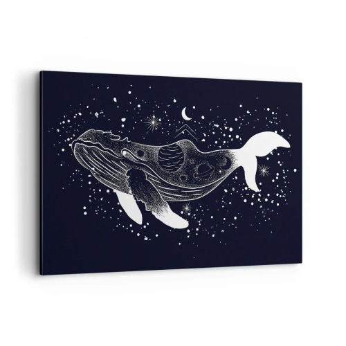 Quadro su tela - Stampe su Tela - Illustrazione grafica di una balena in stile spaziale. - 120x80cm - Nell'oceano dell'universo - Decorazione murale moderna per soggiorno e camera da letto ARTTOR