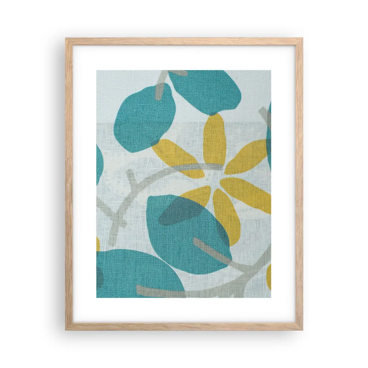 Poster in cornice rovere chiaro - Tra le foglie azzurre - 40x50 cm