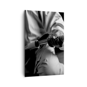 Quadro su tela - Stampe su Tela - Un samurai in kimono che impugna una katana in bianco e nero. - 80x120cm - L'anima del guerriero - Decorazione murale moderna per soggiorno e camera da letto ARTTOR