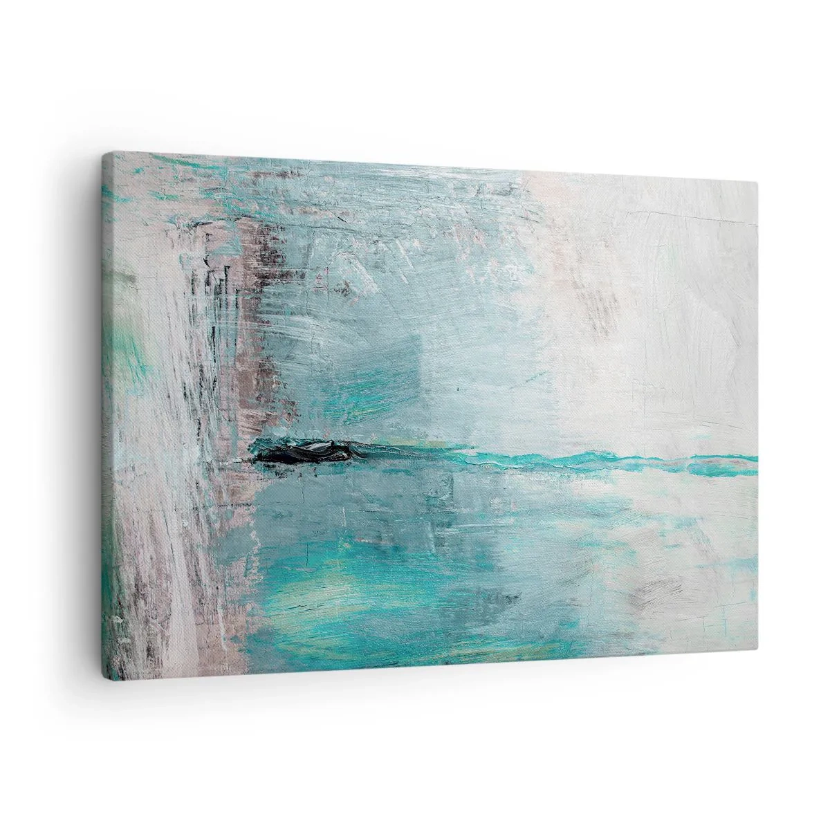 Quadro su tela - Stampe su Tela - Astrazione nei toni del turchese e del grigio - 70x50cm - Orizzonte nel blu - Decorazione murale moderna per soggiorno e camera da letto ARTTOR