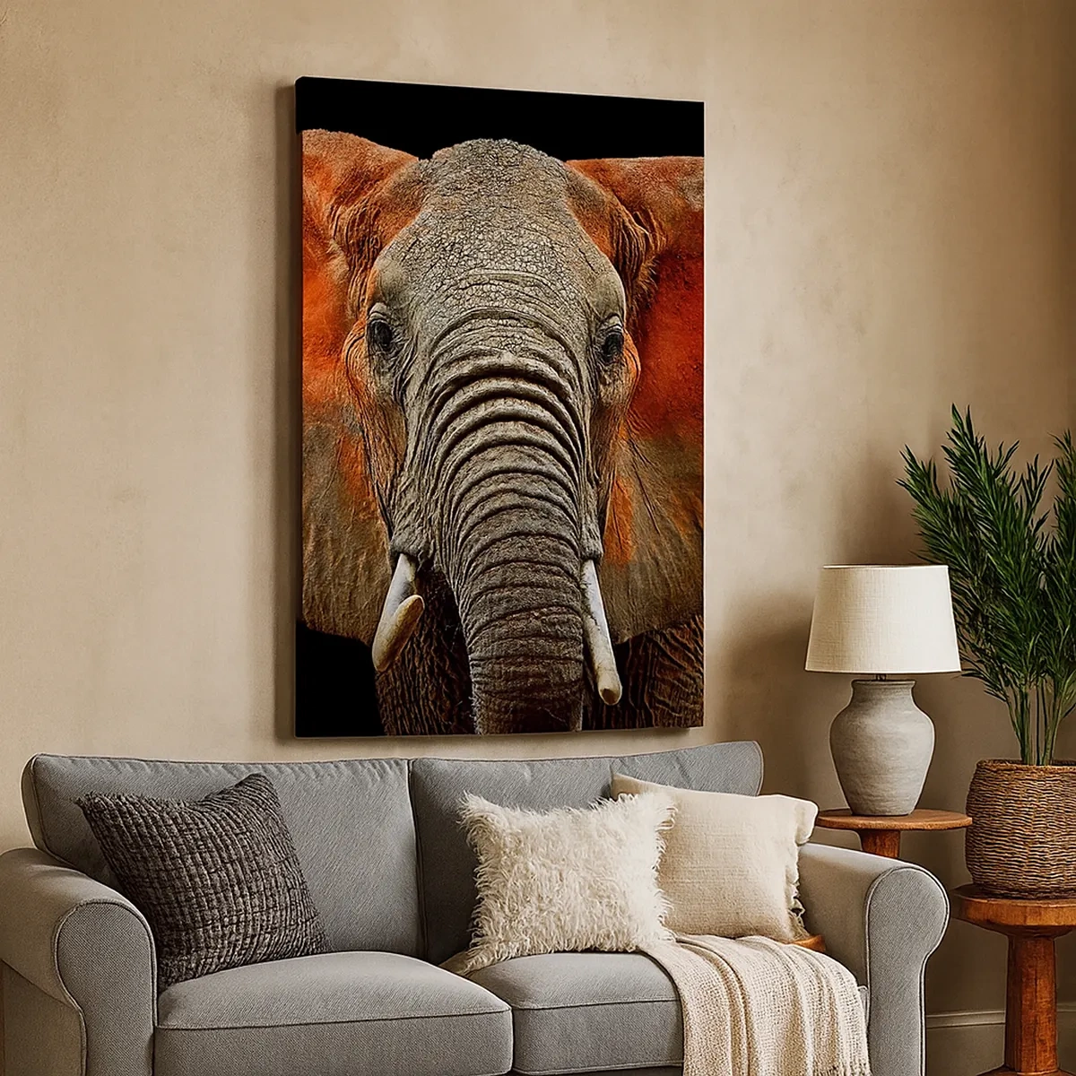 Quadro su tela - Stampe su Tela - Ritratto di un elefante su sfondo nero - 50x70cm - Sono selvaggio e tu? - Decorazione murale moderna per soggiorno e camera da letto ARTTOR