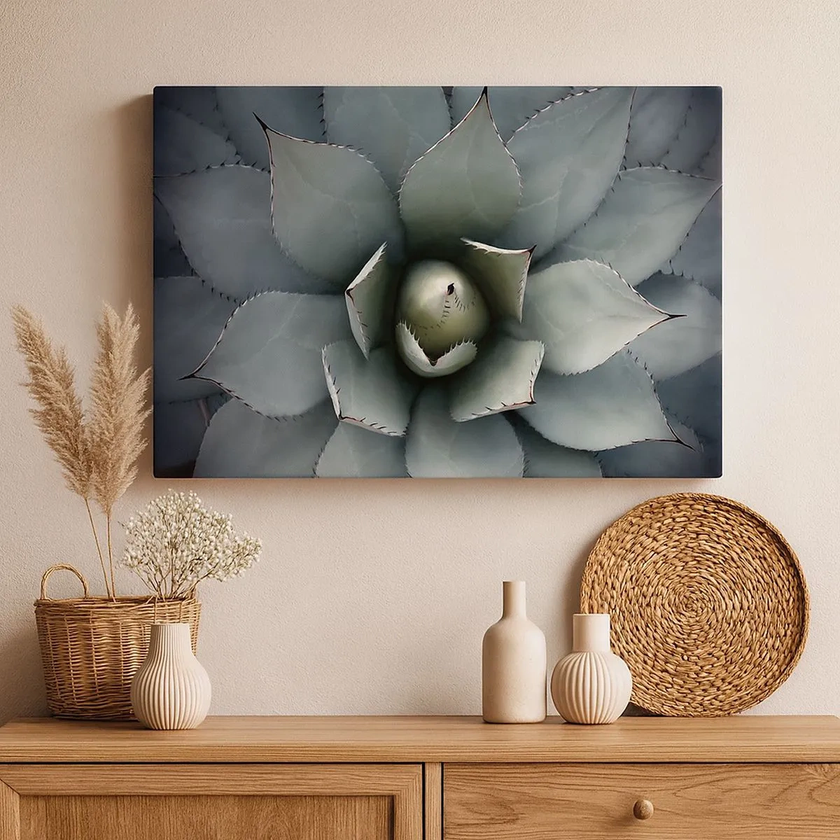 Quadro su tela - Stampe su Tela - Primo piano di una rosetta di agave in delicate tonalità di verde - 70x50cm - Adesca e minaccia - Decorazione murale moderna per soggiorno e camera da letto ARTTOR