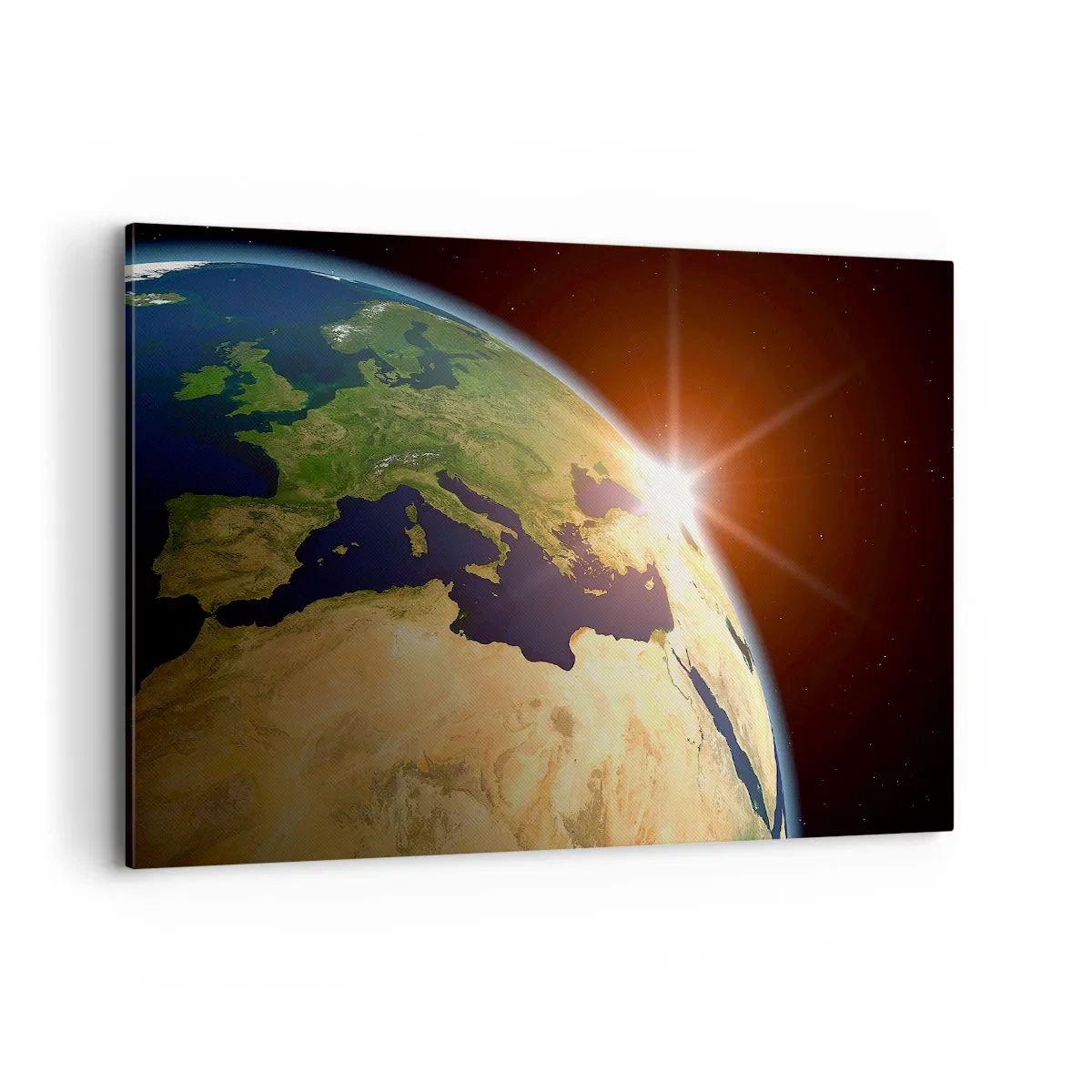 Quadro su tela - Stampe su Tela - Vista della Terra dallo spazio con i raggi del sole all'orizzonte - 120x80cm - Il sorgere del sole - Decorazione murale moderna per soggiorno e camera da letto ARTTOR