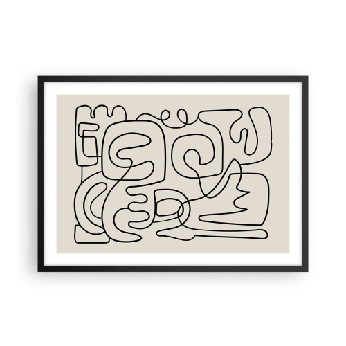Poster in cornice nera - Motivo astratto di linee nere su sfondo chiaro - 70x50cm - Segui il percorso - Decorazione murale moderna per soggiorno e camera da letto ARTTOR
