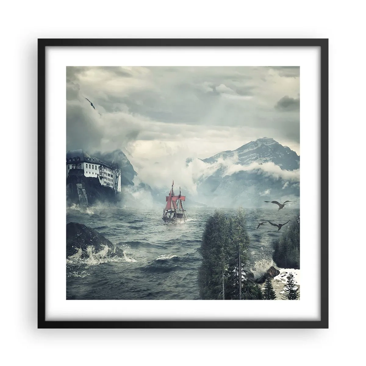 Poster in cornice nera - Sulle acque magiche - 50x50 cm