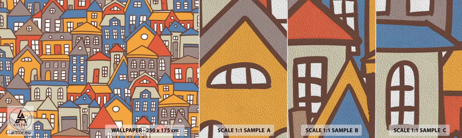 Campione di Fotomurale Premium Sand - Una casa dietro l'altra - Città, Architettura, Città vecchia - 100x30 cm