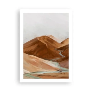 Poster - Un fiume che scorre attraverso montagne marroni, un paesaggio stilizzato - 50x70cm - Fino alla fonte - Decorazione murale moderna per soggiorno e camera da letto ARTTOR
