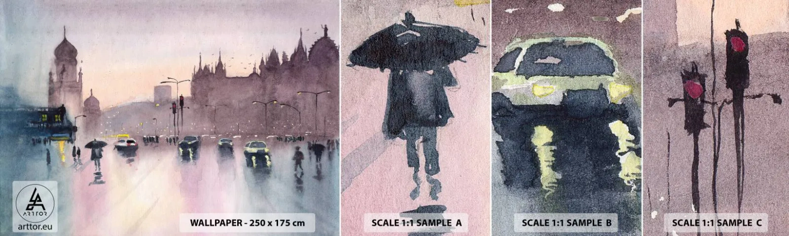 Campione di Fotomurale Adesivo Deluxe Sticker - Nella nebbia piovigginosa - Città, Architettura, Monumenti - 100x30 cm