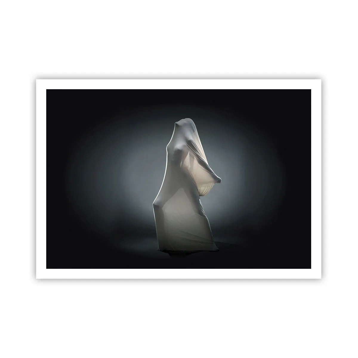 Poster - Una figura in tessuto bianco su uno sfondo scuro - 100x70cm - Desideri nascosti - Decorazione murale moderna per soggiorno e camera da letto ARTTOR