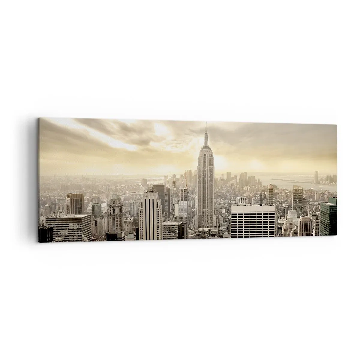 Quadro su tela - Stampe su Tela - Panorama della città con vista sull'Empire State Building - 140x50cm - New York in grigio - Decorazione murale moderna per soggiorno e camera da letto ARTTOR