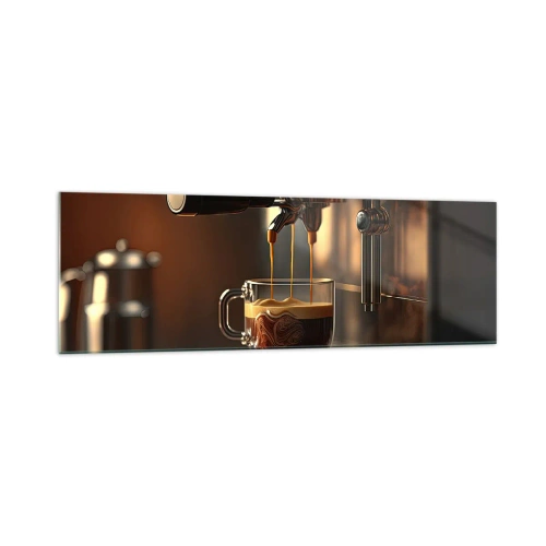 Quadro su vetro - Macchina da caffè con una tazza di espresso aromatico - 160x50cm - Miscela sensuale - Decorazione murale moderna per soggiorno e camera da letto ARTTOR