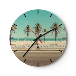 Orologio da parete - Orologio in Vetro - Palme e una spiaggia con passeggiata sul mare turchese - 30x30cm - A guardia della spiaggia - Decorazione murale moderna per soggiorno, cucina e camera da letto ARTTOR