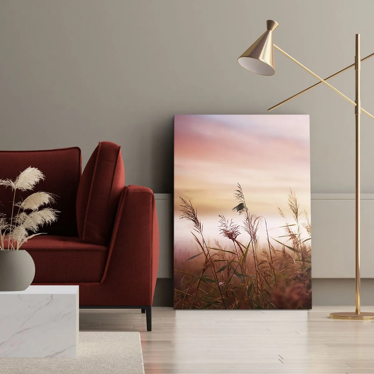 Quadro su tela - Stampe su Tela - Un campo d'erba sullo sfondo di un pittoresco tramonto - 50x70cm - Aquiloni, denti di leone, vento - Decorazione murale moderna per soggiorno e camera da letto ARTTOR