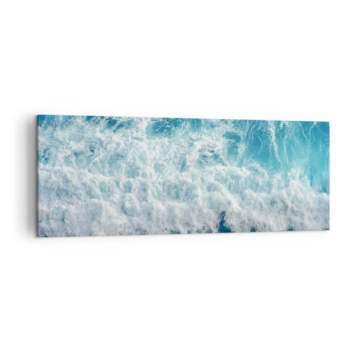 Quadro su tela - Stampe su Tela - Onde oceaniche dinamiche nelle tonalità del blu - 140x50cm - Con gioia e saltellando - Decorazione murale moderna per soggiorno e camera da letto ARTTOR