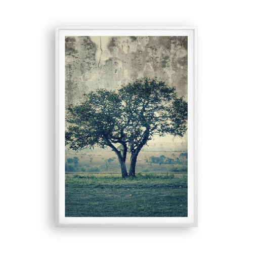 Poster in cornice bianca - Un melo su un prato blu? - 70x100 cm
