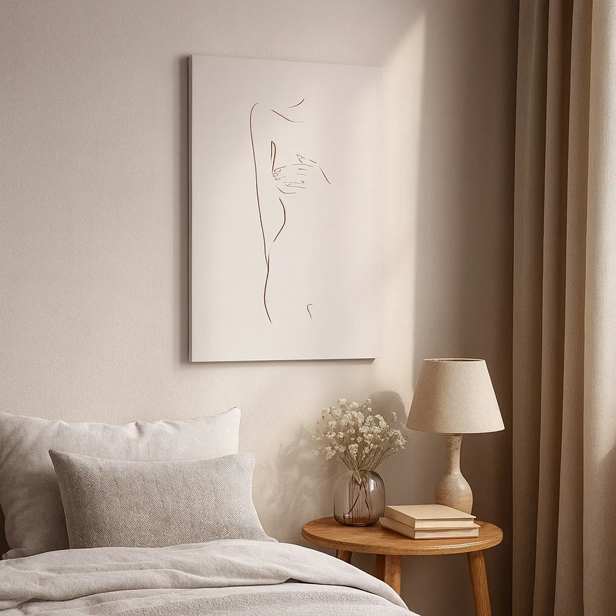 Quadro su tela - Stampe su Tela - Un disegno lineare e sottile di una silhouette su uno sfondo chiaro - 50x70cm - La forma del desiderio - Decorazione murale moderna per soggiorno e camera da letto ARTTOR