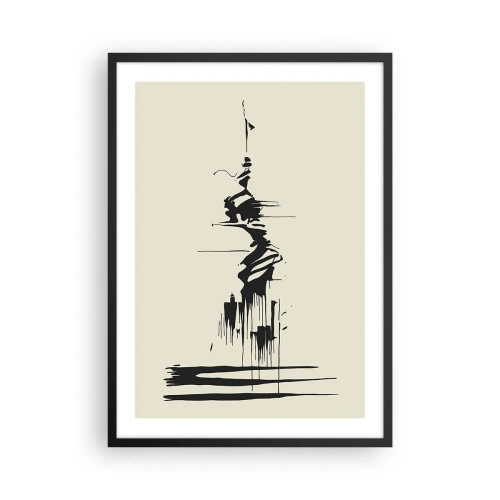 Poster in cornice nera - Disegno astratto di una figura su uno sfondo di linee ondulate. - 50x70cm - Astrazione frettolosa - Decorazione murale moderna per soggiorno e camera da letto ARTTOR