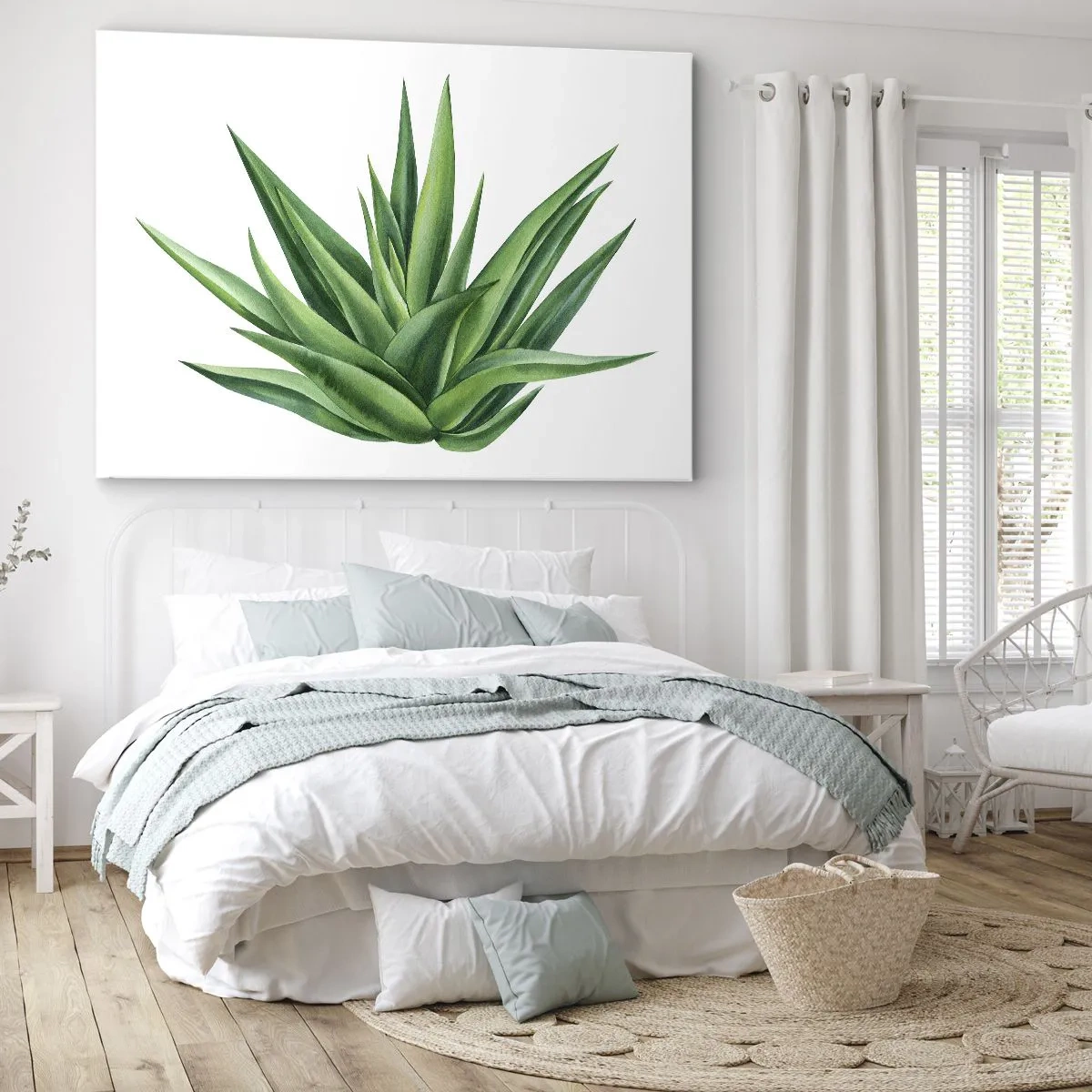 Quadro su tela - Stampe su Tela - Una pianta verde succosa su uno sfondo bianco - 70x50cm - Verde - forza - vita - Decorazione murale moderna per soggiorno e camera da letto ARTTOR