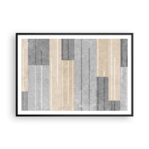 Poster in cornice nera - Composizione geometrica nei toni del grigio e del beige - 100x70cm - Composizione: rigare dritto - Decorazione murale moderna per soggiorno e camera da letto ARTTOR