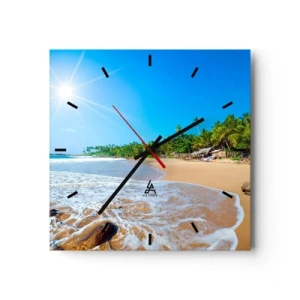 Orologio da parete - Orologio in Vetro - Spiaggia tropicale con palme e cielo azzurro - 30x30cm - Un luogo esotico per te - Decorazione murale moderna per soggiorno e camera da letto ARTTOR