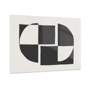 Quadro su vetro - Composizione geometrica di forme in bianco e nero - 100x70cm - Antitesi - sintesi - Decorazione murale moderna per soggiorno e camera da letto ARTTOR