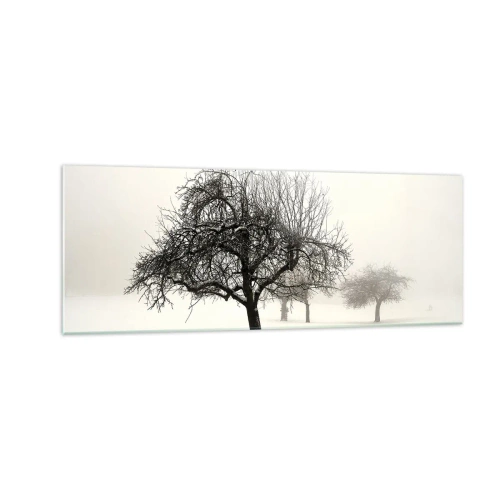 Quadro su vetro - Alberi in un campo innevato circondato dalla nebbia - 140x50cm - Sogno invernale - Decorazione murale moderna per soggiorno e camera da letto ARTTOR