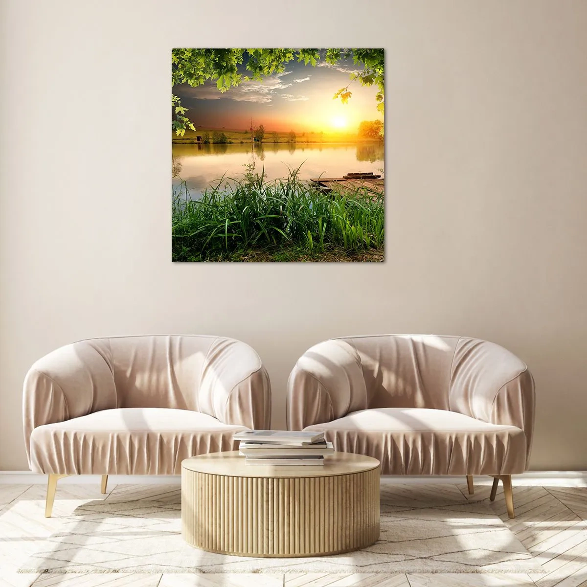 Quadro su vetro - Paesaggio incorniciato di verde - 30x30 cm