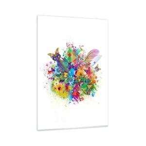 Quadro su vetro - Motivo colorato con fiori e farfalle - 80x120cm - Un mazzo di gioia - Decorazione murale moderna per soggiorno e camera da letto ARTTOR
