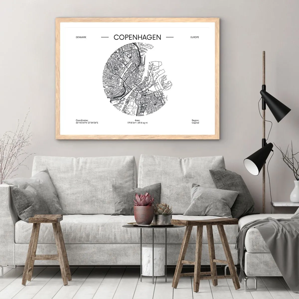 Poster in cornice rovere chiaro - Anatomia di Copenaghen - 100x70 cm