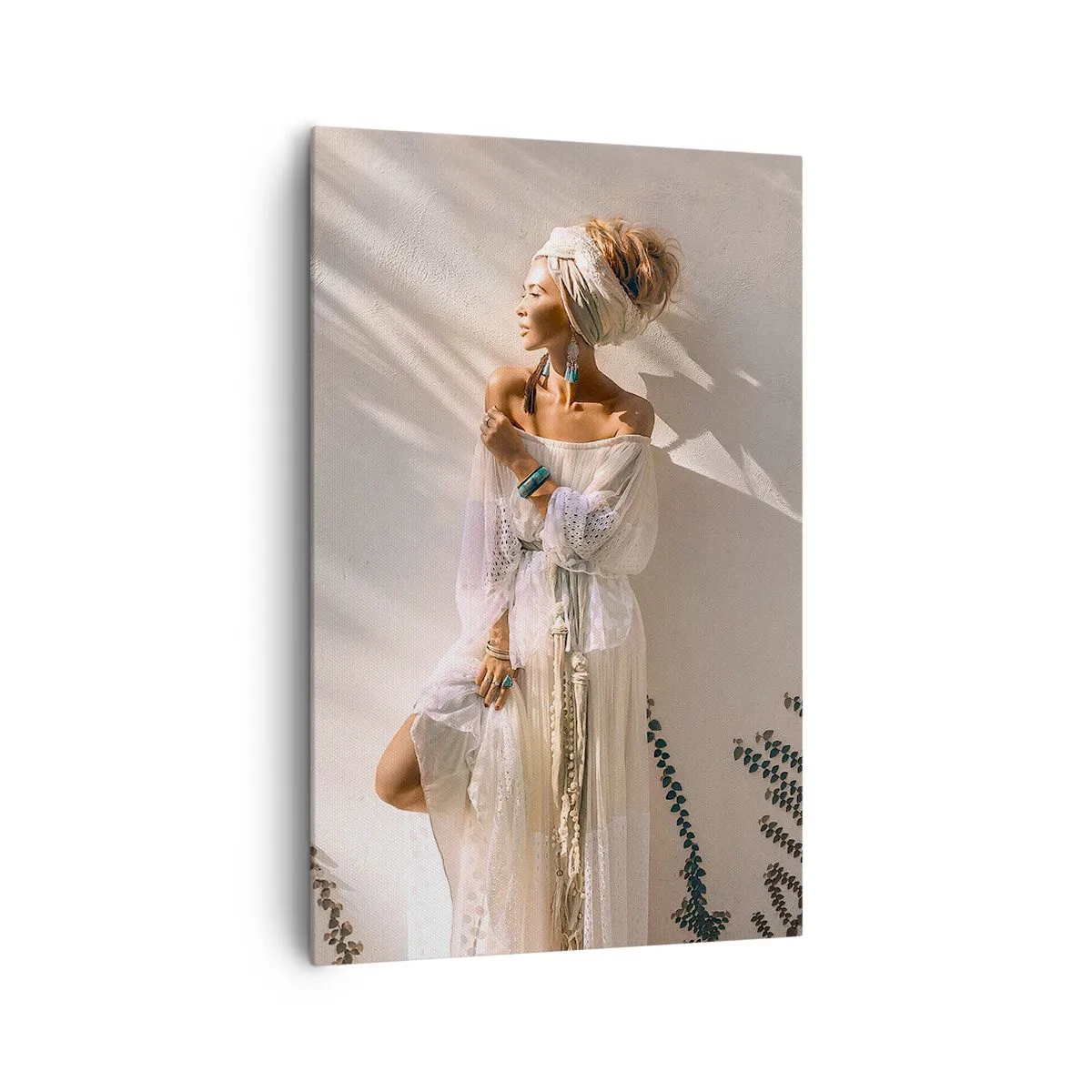 Quadro su tela - Stampe su Tela - Una donna in stile boho illuminata dai raggi del sole - 80x120cm - Il sole e la ragazza - Decorazione murale moderna per soggiorno e camera da letto ARTTOR