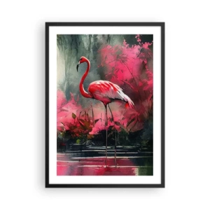 Poster in cornice nera - Un fenicottero circondato da vegetazione rosa in riva all'acqua - 50x70cm - Lezione di naturale eleganza  - Decorazione murale moderna per soggiorno e camera da letto ARTTOR
