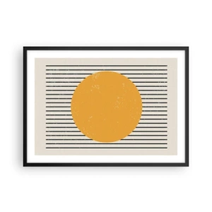 Poster in cornice nera - Un cerchio giallo su uno sfondo di linee orizzontali bianche e nere - 70x50cm - La forza della semplicità - Decorazione murale moderna per soggiorno e camera da letto ARTTOR