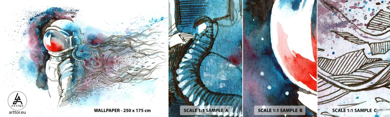 Campione Di Fotomurale Standard Eco - Da solo nel cosmo - Astronauta, Cosmonauta, Astrazione - 100x30 cm