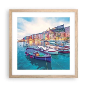 Poster in cornice rovere chiaro - Sera colorata nel porto - 40x40 cm