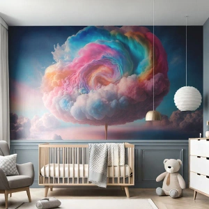 Fotomurali Standard Eco - Una nuvola colorata a forma di vortice contro il cielo - 100x70cm - Il sogno del luna park - Decorazione murale moderna per soggiorno e camera da letto ARTTOR