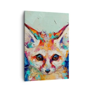 Quadro su tela - Stampe su Tela - Un ritratto colorato di una volpe fennec nello stile della pittura espressiva. - 50x70cm - Siete pronti per me? - Decorazione murale moderna per soggiorno e camera da letto ARTTOR