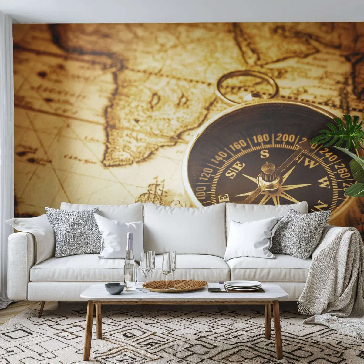 Fotomurali Premium Canvas - A est o a ovest? - Viaggi, Mappe del mondo, Bussola - 450x315 cm
