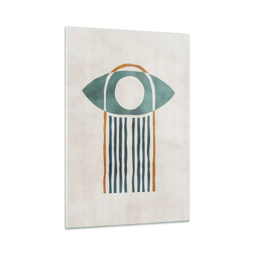 Quadro su vetro - Motivo geometrico nei toni del verde e dell'arancione - 70x100cm - Segni e rituali - Decorazione murale moderna per soggiorno e camera da letto ARTTOR