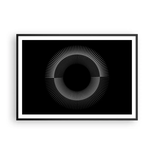 Poster in cornice nera - Cerchio grafico con raggi in bianco e nero - 100x70cm - Sole nero - Decorazione murale moderna per soggiorno e camera da letto ARTTOR
